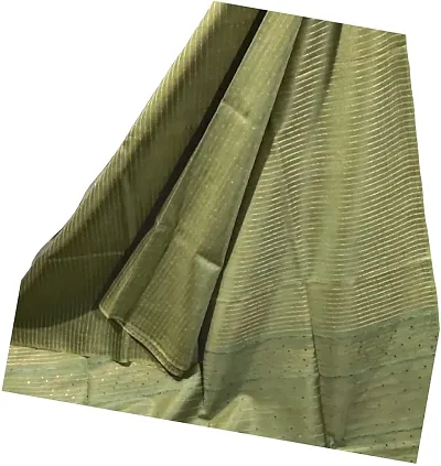 Attractive Handloom Bhagalpuri Handicraft Kota Silk Saree With Running Blouse Piece Attached For Women's (Army Green)