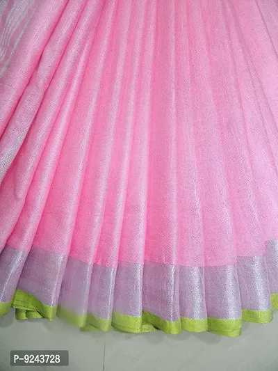 NR Attractive Handwoven Cotton Linen Saree (Parrot -Baby-Pink)-thumb3