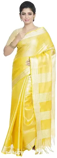 Bhagalpuri Handloom Women's Linen Tissue Handwoven Saree With Running Blouse Piece Attached Two-Tone (Gold-Silver?Yellow)-thumb0