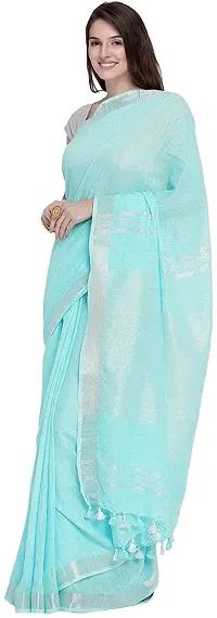 Handloom Women's Bhagalpuri Linen Cotton Saree With Blouse Piece (S?Turquoise)-thumb1