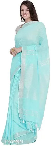 Handloom Women's Bhagalpuri Linen Cotton Saree With Blouse Piece (S?Turquoise)-thumb2