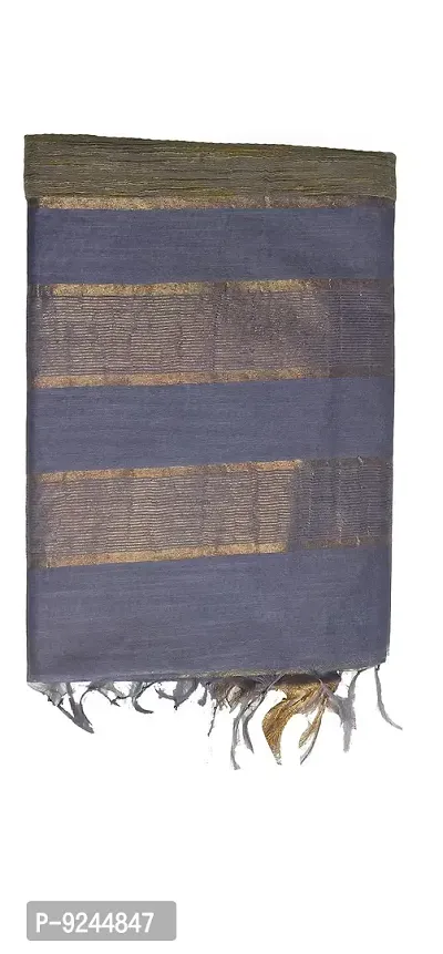 Exclusive Handloom Weaving Ghichcha Silk Stripe Saree With Running Blouse Attached (Pigeon)