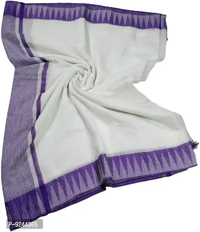 Bhagalpuri Handloom Women's Kota Silk Bunty Temple Saree With Stripes Blouse Piece Attached (Purple-White)