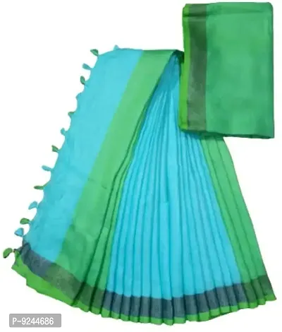 NR Handloom Women's Bhagalpuri Linen Slub Saree With Blouse Piece (NR_1436_Turquoise, Parrot, Black)