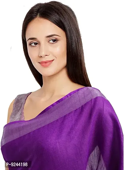 Bhagalpuri Handloom Linen Slub Saree With Running Blouse Piece Attached For Women's (Silver-Purple)-thumb4
