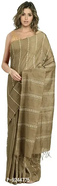 Handloom Kraft Weaving Soft Silk Saree With Blouse Piece Attached For Women's (Peanut)