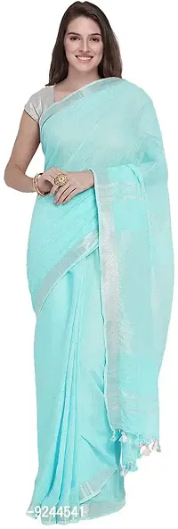 Handloom Women's Bhagalpuri Linen Cotton Saree With Blouse Piece (S?Turquoise)-thumb0