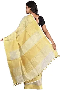 Handloom Women's Bhagalpuri Original  Pure Tissue Linen Saree With Running Blouse Piece (Gold with white)-thumb2