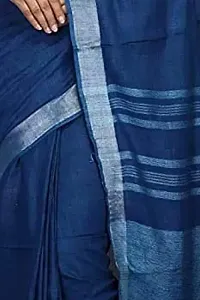 Linen Blended Handloom Bhagalpuri Saree With Running Blouse Piece Attached For Women's (Deep-Sea-Blue)-thumb2