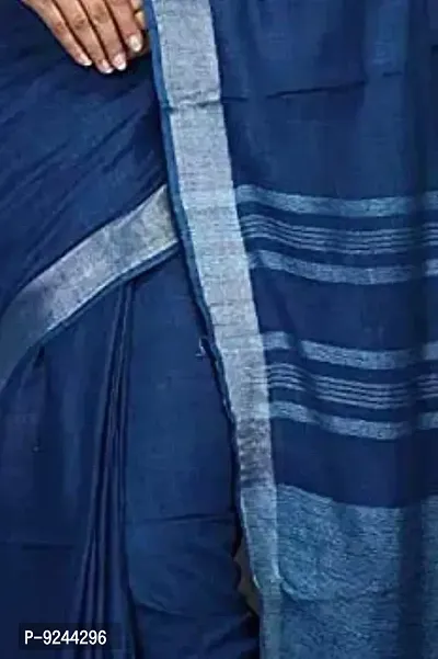 Linen Blended Handloom Bhagalpuri Saree With Running Blouse Piece Attached For Women's (Deep-Sea-Blue)-thumb3