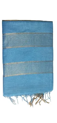 Exclusive Handloom Weaving Ghichcha Silk Stripe Saree With Running Blouse Attached (Cyan)-thumb2