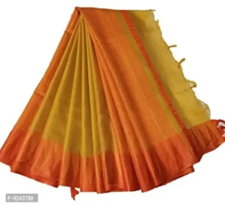 Handloom Women's Bhagalpuri Art Silk Saree With Blouse Piece (Orange S Masterd Yellow)-thumb0