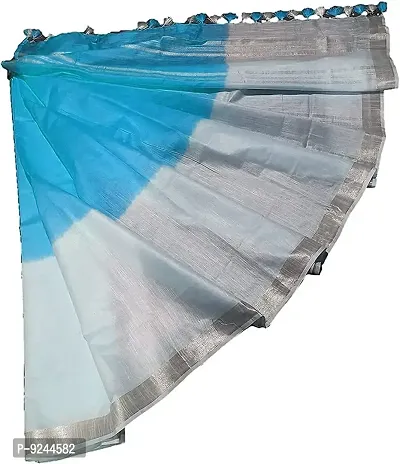 NR Handloom Women's Bhagalpuri Linen Blend Saree With Blouse Piece (NR_1587_Cyan And White)-thumb3