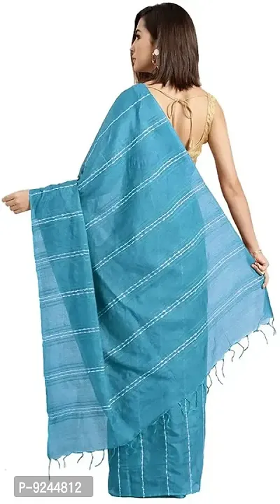 Handloom Kraft Weaving Soft Silk Saree With Blouse Piece Attached For Women's (Cerulean)-thumb2