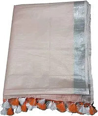 Linen Blend Handloom Zari Border Saree For Women's With Contrast Blouse Piece (Orange  White)-thumb3