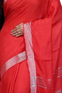Linen Blended Handloom Bhagalpuri Saree With Running Blouse Piece Attached For Women's (Red)-thumb3