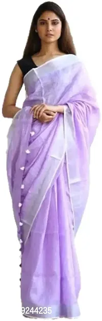 Bhagalpuri Handloom Women's Linen Slub Saree With Running Blouse Piece Attached (Silver-Light-Purple)