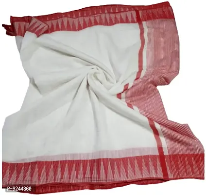 Bhagalpuri Handloom Women's Kota Silk Bunty Temple Saree With Stripes Blouse Piece Attached (Red-White)