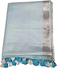 NR Handloom Women's Bhagalpuri Linen Blend Saree With Blouse Piece (NR_1587_Cyan And White)-thumb3