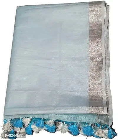 NR Handloom Women's Bhagalpuri Linen Blend Saree With Blouse Piece (NR_1587_Cyan And White)-thumb4