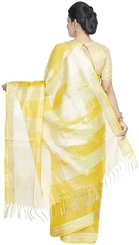 Bhagalpuri Handloom Women's Linen Tissue Handwoven Saree With Running Blouse Piece Attached Two-Tone (Gold-Silver?Yellow)-thumb2