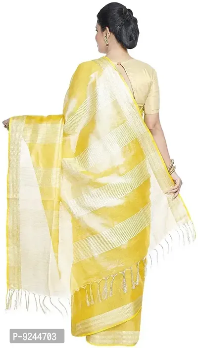 Bhagalpuri Handloom Women's Linen Tissue Handwoven Saree With Running Blouse Piece Attached Two-Tone (Gold-Silver?Yellow)-thumb3