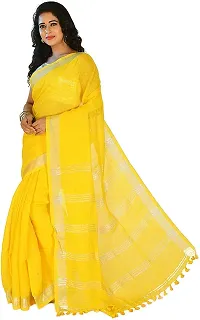 Bhagalpuri Handloom Women's Linen Slub Saree With Running Blouse Piece Attached (Silver-Yellow)-thumb1