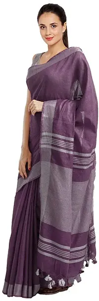 Bhagalpuri Handloom Linen Slub Saree With Running Blouse Piece Attached For Women's