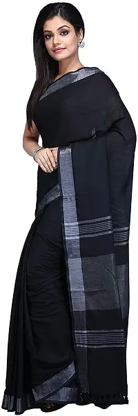 Linen Blended Handloom Bhagalpuri Saree With Running Blouse Piece Attached For Women's (Black)-thumb1
