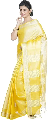 Bhagalpuri Handloom Women's Linen Tissue Handwoven Saree With Running Blouse Piece Attached Two-Tone (Gold-Silver?Yellow)-thumb1