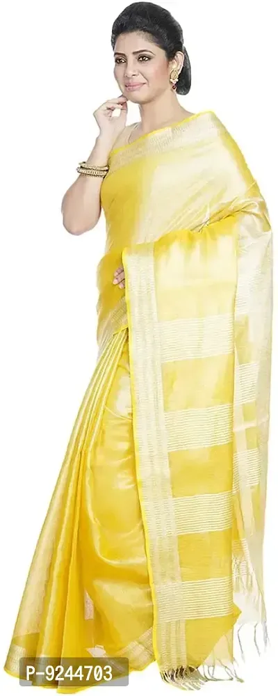 Bhagalpuri Handloom Women's Linen Tissue Handwoven Saree With Running Blouse Piece Attached Two-Tone (Gold-Silver?Yellow)-thumb2