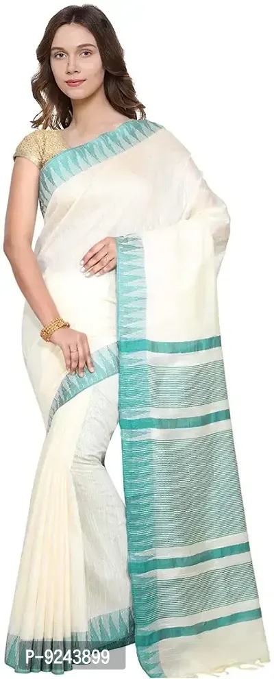 Trendy Handloom Women's Kota Silk Temple Saree with blouse piece (F-White)