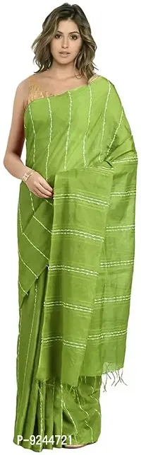 Handloom Kraft Weaving Soft Silk Saree With Blouse Piece Attached For Women's (Olive)-thumb0