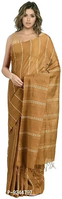 Handloom Kraft Weaving Soft Silk Saree With Blouse Piece Attached For Women's (Golden)