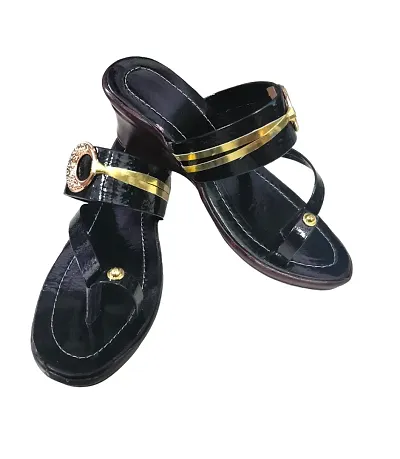Stylish PU Black Fancy Heel Sandal For Women
