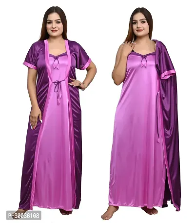 Trending Satin Solid Nighty Set of 2 Piece For Women-thumb0