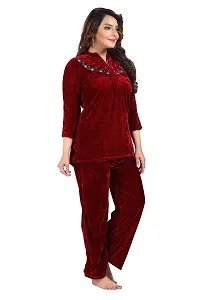 Trending Velvet Collared Night Suit,Shirt Pajama ,Sleep Wear To Be Wear In Winters For Girls And Women.-thumb2