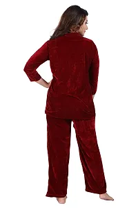 Trending Velvet Collared Night Suit,Shirt Pajama ,Sleep Wear To Be Wear In Winters For Girls And Women.-thumb3