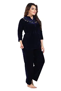 Trending Velvet Collared Night Suit,Shirt Pajama ,Sleep Wear To Be Wear In Winters For Girls And Women.-thumb2