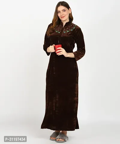 Classic Velvet Embroidered Nighty for Women-thumb0