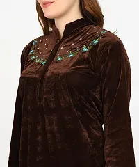 Classic Velvet Embroidered Nighty for Women-thumb1