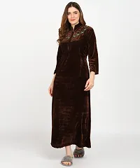 Classic Velvet Embroidered Nighty for Women-thumb3