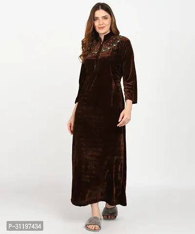 Classic Velvet Embroidered Nighty for Women-thumb4