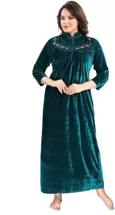 Classic Velvet Embroidered Nighty for Women