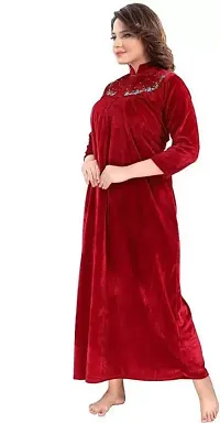 Classic Velvet Embroidered Nighty for Women-thumb2