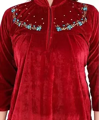 Classic Velvet Embroidered Nighty for Women-thumb4