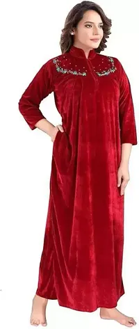 Classic Velvet Embroidered Nighty for Women-thumb3