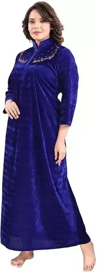 Classic Velvet Embroidered Nighty for Women-thumb2