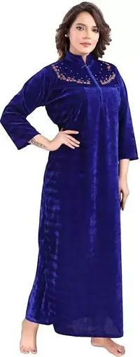 Classic Velvet Embroidered Nighty for Women-thumb3