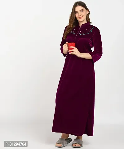 Classic Velvet Embroidered Nighty for Women-thumb0